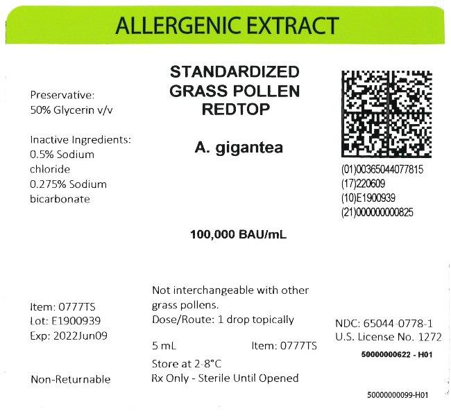 Standardized Grass Pollen, Redtop 5 mL, 100,000 BAU/mL Carton Label