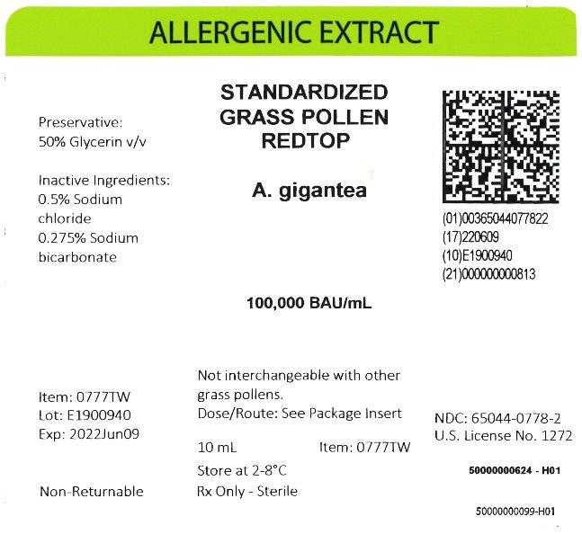 Standardized Grass Pollen, Redtop 10 mL, 100,000 BAU/mL Carton Label