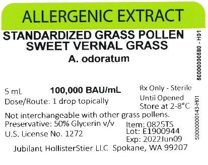 Standardized Grass Pollen, Sweet Vernal Grass 5 mL, 100,000 BAU/mL Vial Label