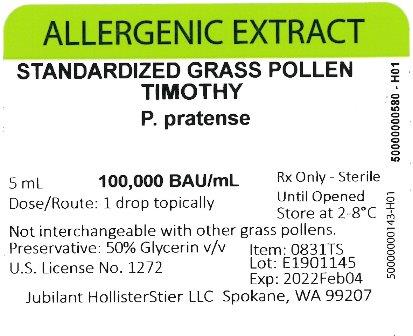 Standardized Grass Pollen, Timothy 5 mL, 100,000 BAU/mL Vial Label