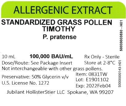 Standardized Grass Pollen, Timothy 10 mL, 100,000 BAU/mL Vial Label