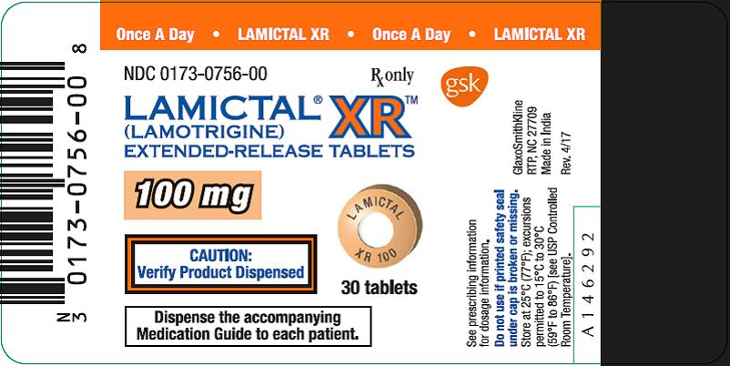 Lamictal XR 100 mg 30 count label