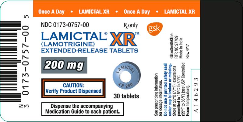 Lamictal XR 200mg 30 count label