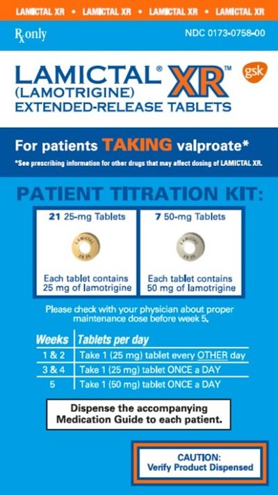 Lamictal XR Kit 21 count 25mg 7 count 50mg card