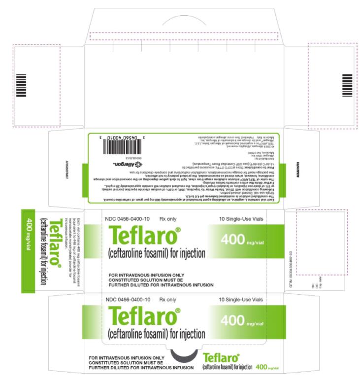 NDC 0456-0400-10
Teflaro®
(ceftaroline fosamil) for injection
400 mg/vial
10 Single-Use Vials
Rx Only
