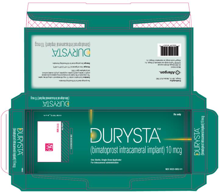 PRINCIPAL DISPLAY PANEL
NDC 0023-9652-01
DURYSTA® 
(bimatoprost intracameral implant) 10 mcg
One Sterile, Single-Dose Applicator
For Intracameral administration
Rx only
