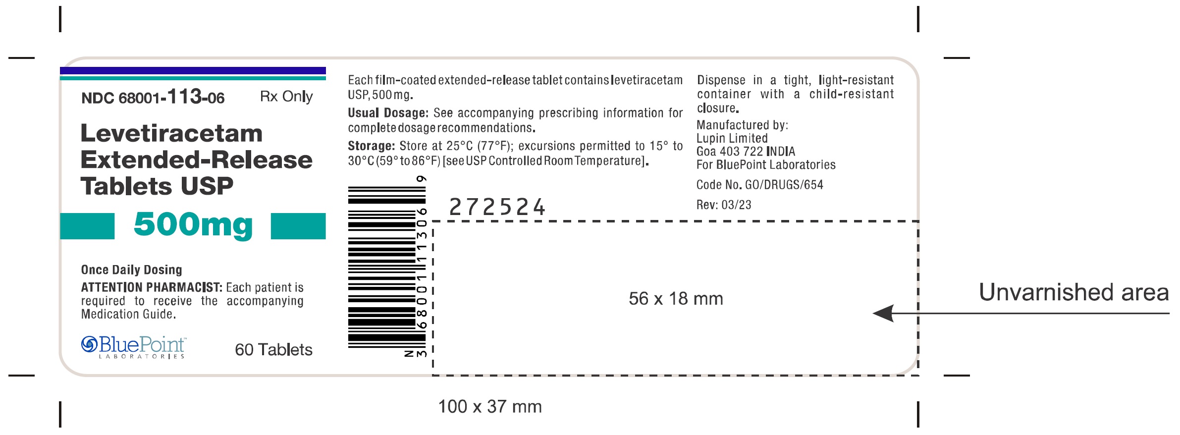 Levetiracetam ER Tablets 500 mg 60 tablets Rev 03-2023