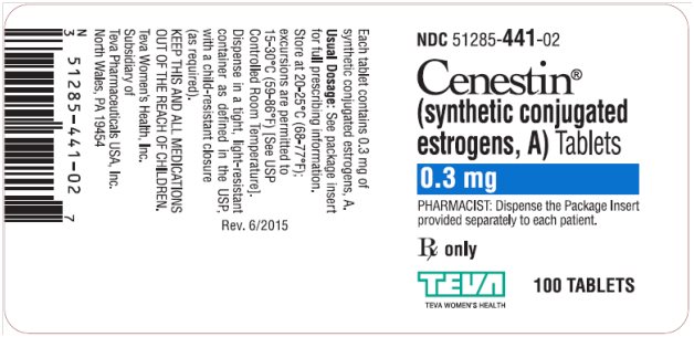 Cenestin® (synthetic conjugated estrogens, A) Tablets 0.3 mg, 100s Label