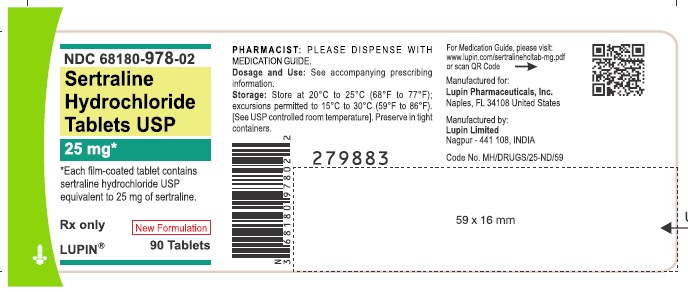Sertraline Tablets USP, 25 mg
Rx only
90 Tablets
NDC 68180-978-02