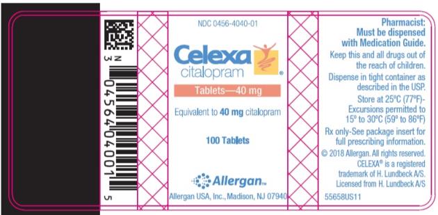 PRINCIPAL DISPLAY PANEL
NDC 0456-4040-01
Celexa
citalopram
Tablets – 40 mg
Equivalent to 40 mg citalopram
100 Tablets
