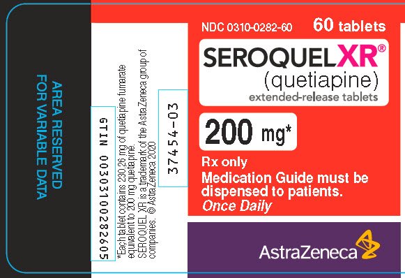 Seroquel XR 200 mg 60 tablets bottle label