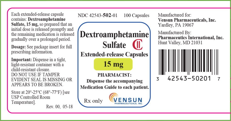 Principal Display Panel - Dextroamphetamine Sulfate 15 mg Bottle Label
