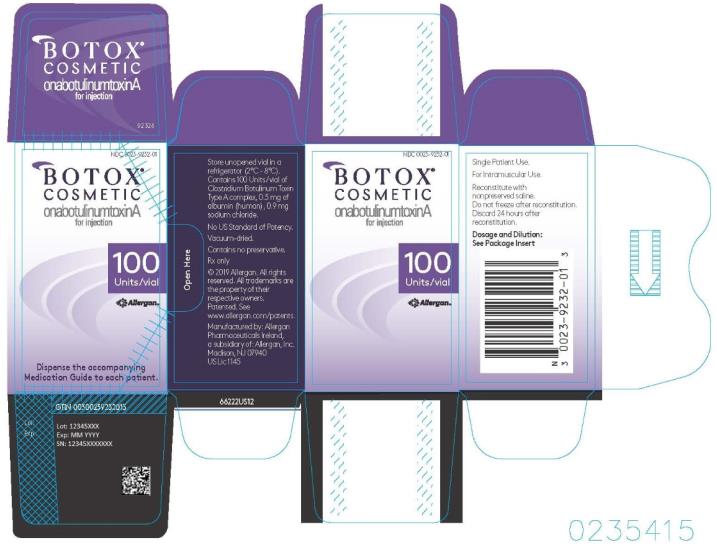 BOTOX®
COSMETIC
onabotulinumtoxinA
for Injection
100
Units/Vial
NDC 0023-9232-01
