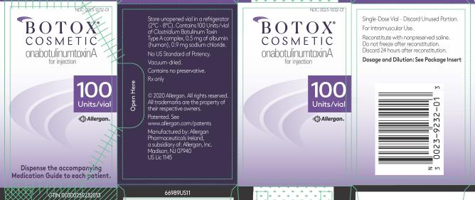 BOTOX®
COSMETIC
onabotulinumtoxinA
for Injection
100
Units/Vial
NDC 0023-9232-01
