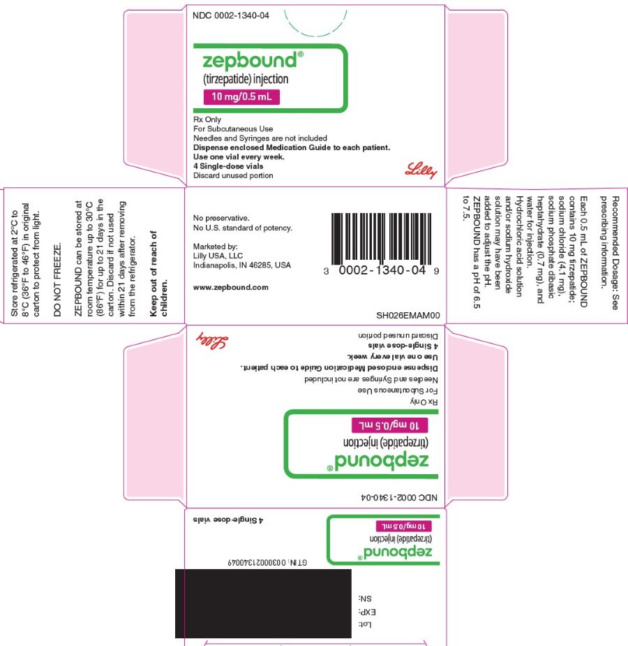 PACKAGE LABEL - Zepbound, 10 mg/0.5 mL, 4 count Single-dose Vials
