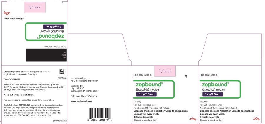 PACKAGE LABEL - Zepbound, 5 mg/0.5 mL, 4 count Single-dose Vials
