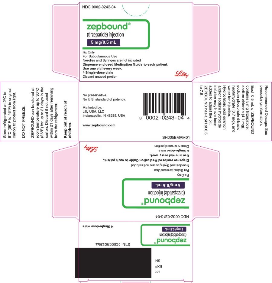 PACKAGE LABEL - Zepbound, 5 mg/0.5 mL, 4 count Single-dose Vials
