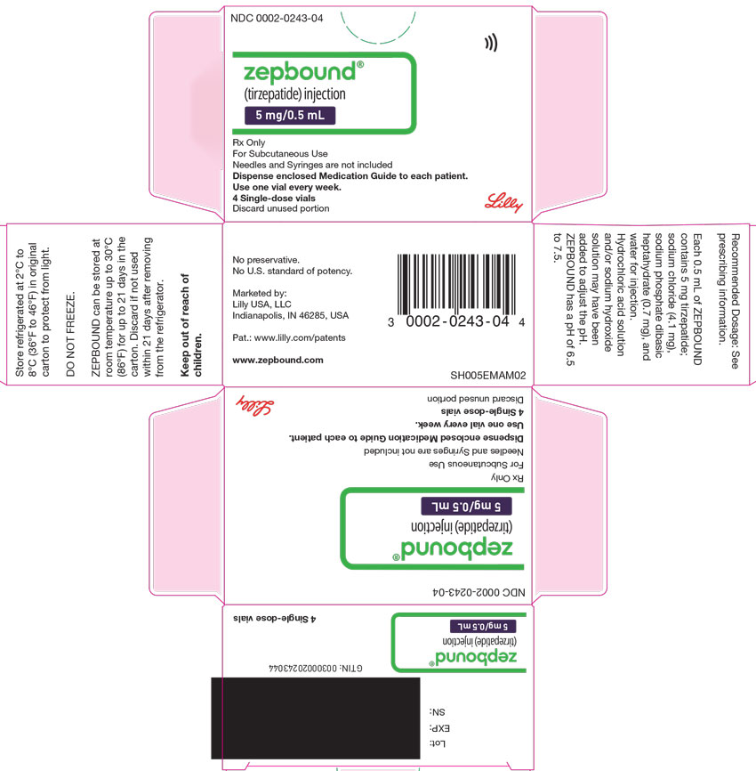 PACKAGE LABEL - Zepbound, 5 mg/0.5 mL, 4 count Single-dose Vials
