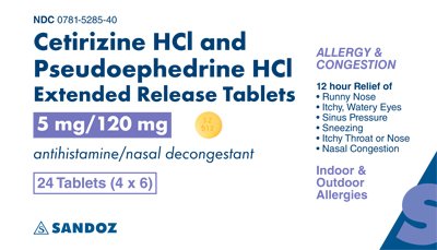 Cetirizine HCl and Pseudoephedrine HCl 5 mg and 120 mg Blister Pack Carton