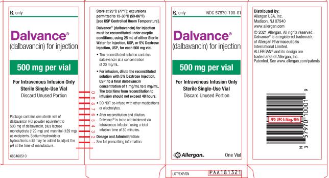 PRINCIPAL DISPLAY PANEL
NDC 57970-100-01
DALVANCE 
(dalbavancin) for Injection
500 mg per vial
For Intravenous Infusion Only
Sterile Single-Use Vial
One Vial
Rx Only
