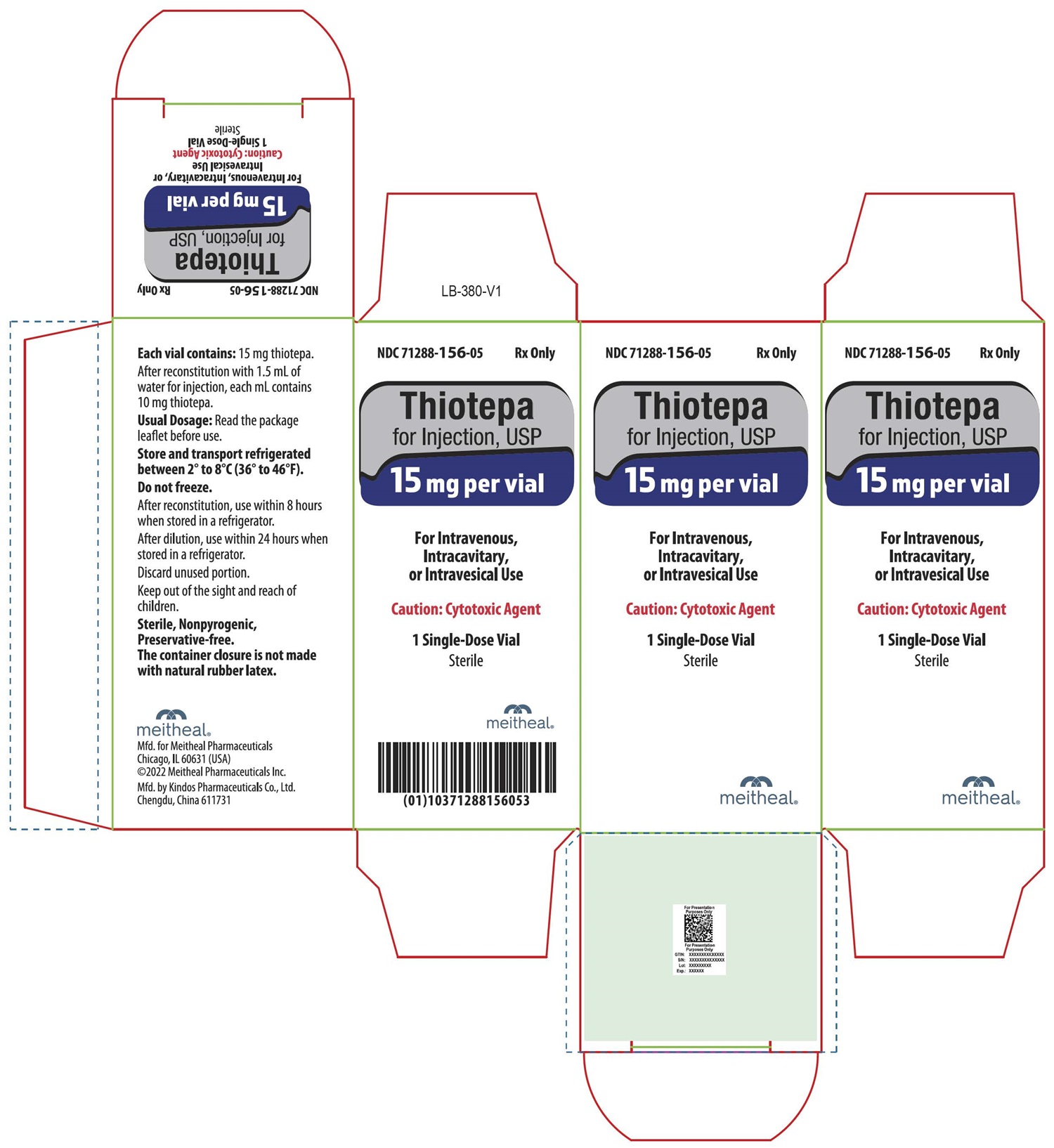 PRINCIPAL DISPLAY PANEL – Thiotepa for Injection, USP 15 mg Carton