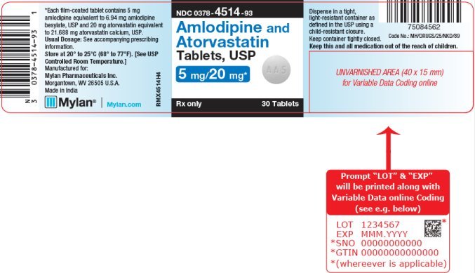 Amlodipine and Atorvastatin Tablets, USP 5 mg/20 mg Bottle Label