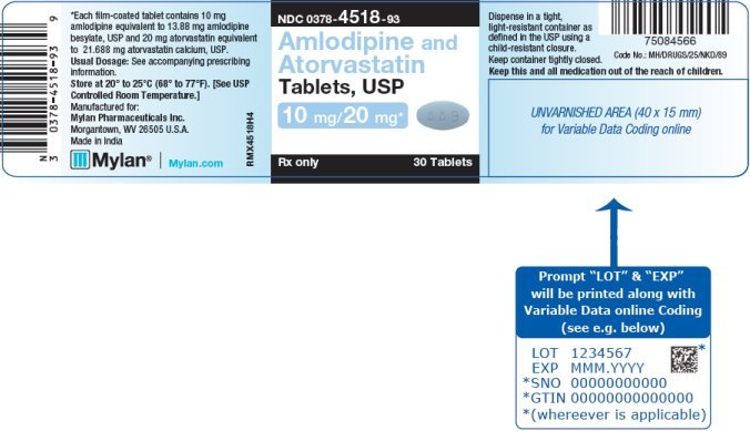 Amlodipine and Atorvastatin Tablets, USP 10 mg/20 mg Bottle Label