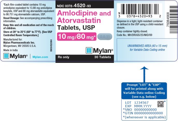 Amlodipine and Atorvastatin Tablets, USP 10 mg/80 mg Bottle Label