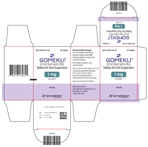PRINCIPAL DISPLAY PANEL
NDC 82448-134-84
GOMEKLITM 
(mirdametinib) 
Tablets for oral suspension
1 mg
per tablet
84 Tablets

