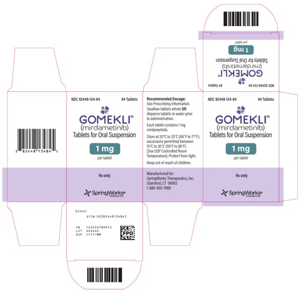 PRINCIPAL DISPLAY PANEL
NDC 82448-134-84
GOMEKLITM 
(mirdametinib) 
Tablets for oral suspension
1 mg
per tablet
84 Tablets
