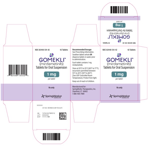 PRINCIPAL DISPLAY PANEL
NDC 82448-134-42
GOMEKLITM 
(mirdametinib) 
Tablets for oral suspension
1 mg
per tablet
42 Tablets
