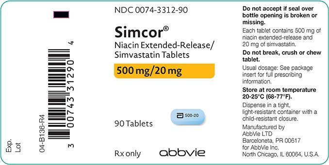 simcor 500mg/20mg 90ct bottle