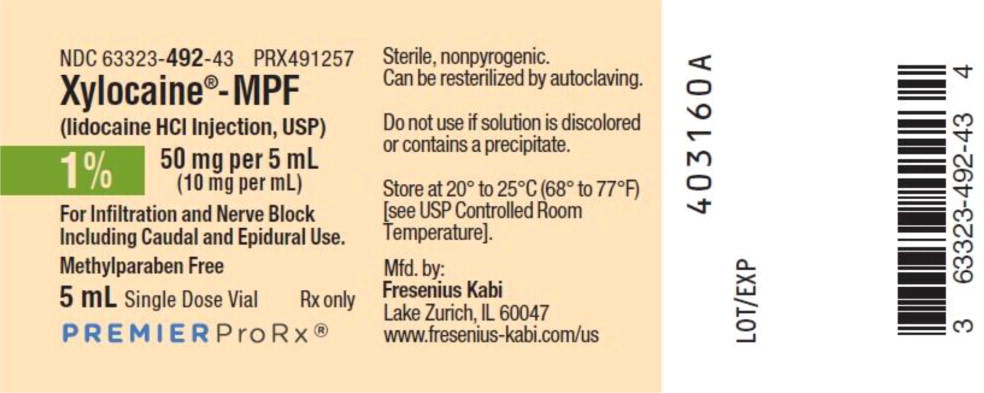 PACKAGE LABEL – PRINCIPAL DISPLAY – Xylocaine – MPF 5 mL Single Dose Vial Label
