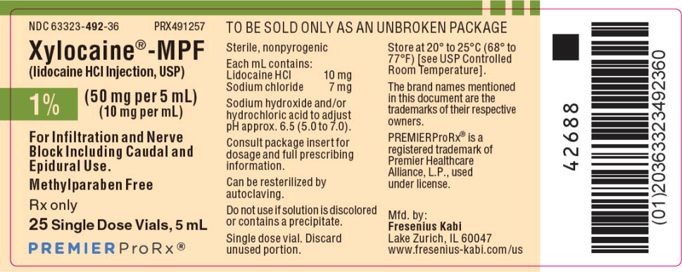 PACKAGE LABEL – PRINCIPAL DISPLAY – Xylocaine – MPF 5 mL Single Dose Vial Tray Label
