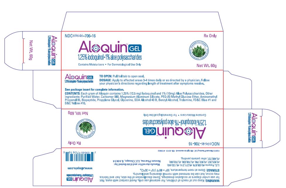 NDC 69646-706-16
Aloquin Gel
1.25% iodoquinol
1% aloe polysaccharides
Rx Only
Net Wt. 60 g
