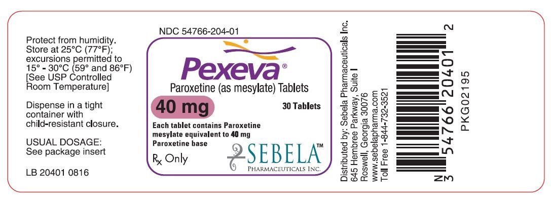 Pexeva 40mg Bottle Label