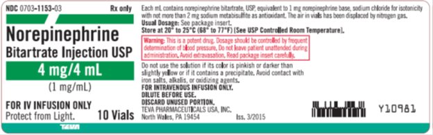 Norepinephrine Injection Concentrate - FDA prescribing information, side effects and uses
