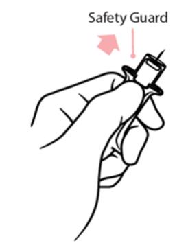 Immediately after injection, using one hand with fingers behind the needle, slide the safety guard over the needle. Do not use two hands to activate the safety guard.