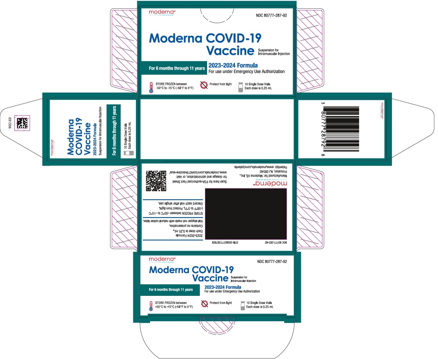 Moderna COVID-19 Vaccine 2024-2025 Formula Injectable Suspension for Intramuscular Use Single Dose Pre-Filled Syringe 0.25 mL