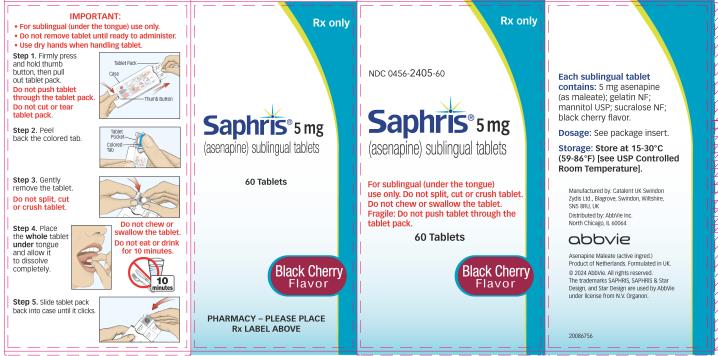 PRINCIPAL DISPLAY PANEL
Rx only
NDC 0456-2405-60
Saphris® 5 mg
(asenapine) sublingual tablets
60 Tablets
Black Cherry
Flavor
