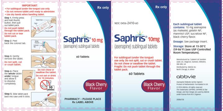 PRINCIPAL DISPLAY PANEL
Rx only
NDC 0456-2410-60
Saphris® 10 mg
(asenapine) sublingual tablets
60 Tablets
Black Cherry
Flavor
