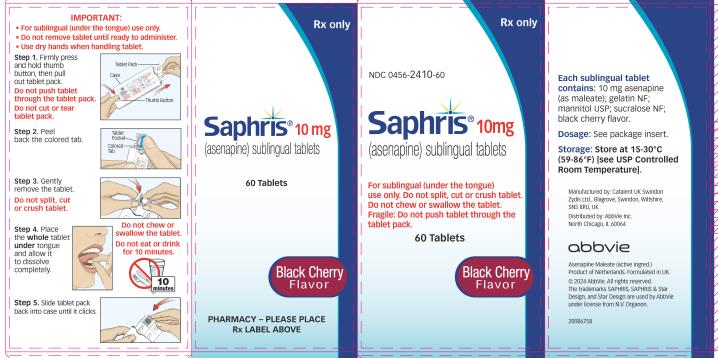 PRINCIPAL DISPLAY PANEL
Rx only
NDC 0456-2410-60
Saphris® 10 mg
(asenapine) sublingual tablets
60 Tablets
Black Cherry
