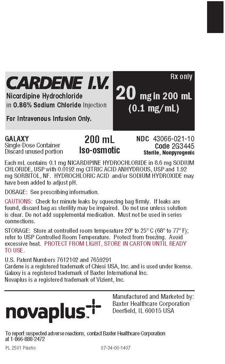 CARDENE Representative 20 mg Container Label 1 of 2 NDC 43066-021-10