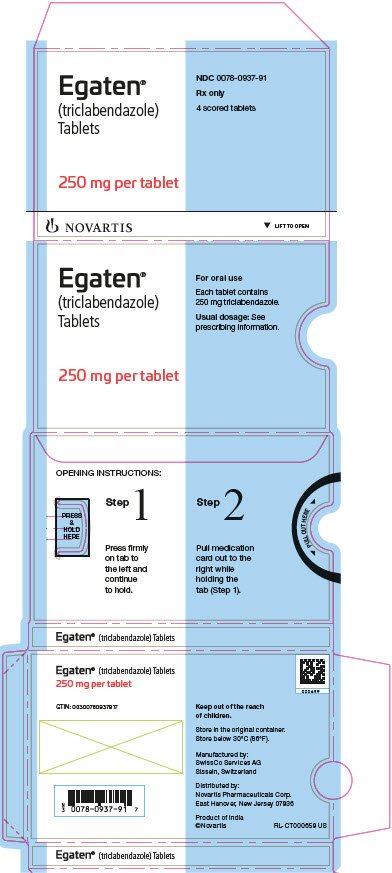 PRINCIPAL DISPLAY PANEL
Egaten®
(triclabendazole)
Tablets
250 mg per tablet
NDC 0078-0937-91
Rx only
4 scored tablets
Novartis