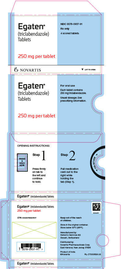 PRINCIPAL DISPLAY PANEL
									Egaten®
									(triclabendazole)
									Tablets
									250 mg per tablet
									NDC 0078-0937-91
									Rx only
									4 scored tablets
									Novartis