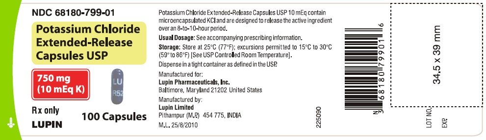 Potassium Chloride Extended-Release Capsules USP
750 mg (10 mEq K)
NDC 68180-799-01 - Bottle of 100s