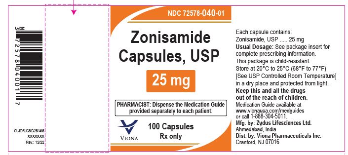 Zonisamide Capsules, 25 mg