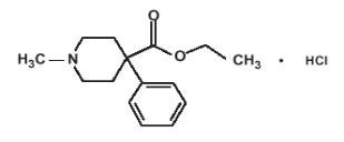 The following chemical structure for DEMEROL (meperidine hydrochloride, USP) Tablet and Oral Solution are opioid agonists. DEMEROL Tablets are available as 50 mg and 100 mg Tablets for oral administration. The chemical name is 4-Piperidinecarboxylic acid, 1-methyl-4-phenyl-,ethyl ester, hydrochloride. The molecular weight is 283,80. 