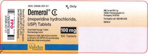 PRINCIPAL DISPLAY PANEL
NDC 30698-337-01
Demerol
(meperidine hydrochloride,
USP) Tablets
100 mg
100 Tablets
Rx Only
