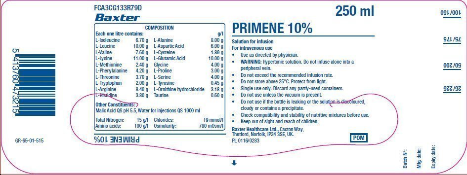 Primene 10% Representative Container Label